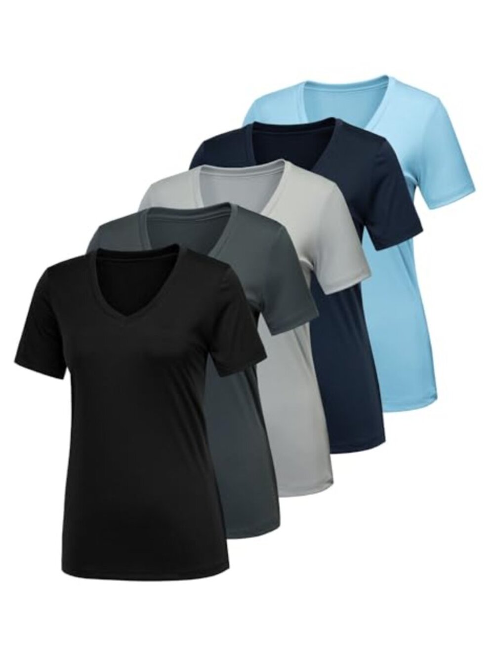 Women's Quick Dry V-Neck Athletic Workout T-Shirts 5 Pack